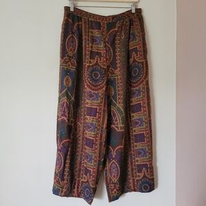 Vintage Susan Bristol Wide Leg Rayon Boho Print Festival Pants Size Large